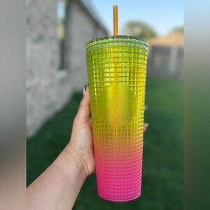Starbucks 24 oz Cold Tumbler Cup with Straw - yellow and pink ombré